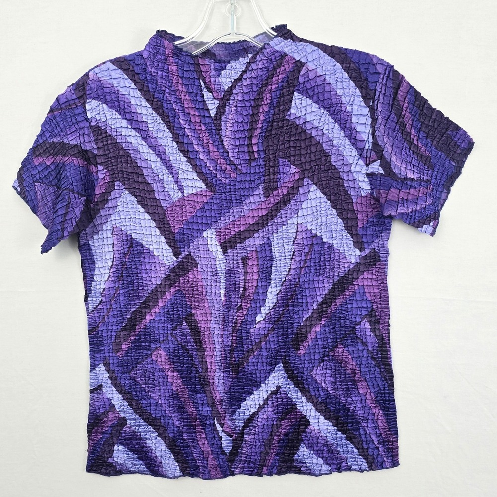 Rafael Short Sleevel Crinkle Stretch Geometric Print Mock Women‎ Top L Purple